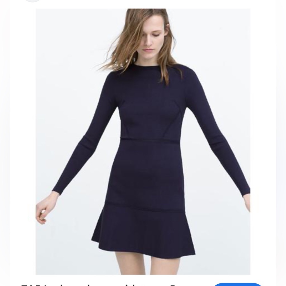 Zara Black Drop Waist Long Sleeve Dress size Small NWOT
